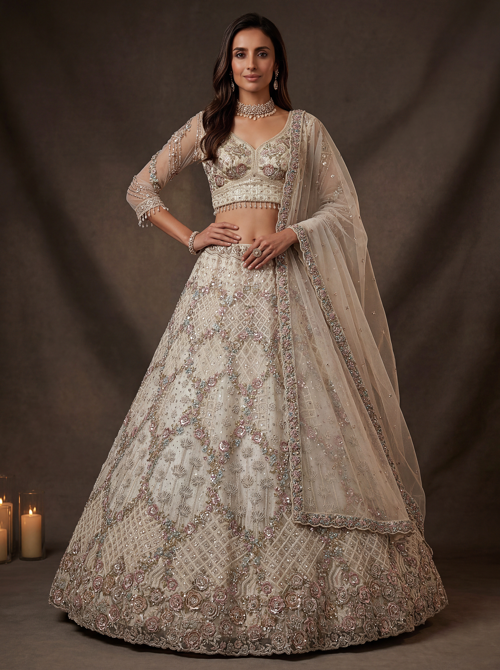 The Rose Bloom Lehenga Choli White | Vruxon
